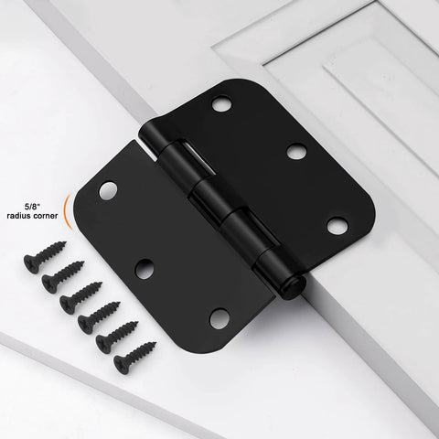 Black Interior Door Hinges 3.5 Inch By 3.5 Inch With Six Holes And 270 Degree Rotation, Rounded Five Eighth Inch Radius Corners