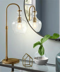 27 Inch Tall Arc Table Lamp With Seeded Glass Shade In Brushed Brass Finish For Home Or Office Desk Reading And Task Lighting