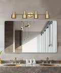 Brushed Brass Vanity Light Fixture With Four Modern Wall Bar Sconces Over Mirror IP44 Waterproof Metal Shade Bathroom