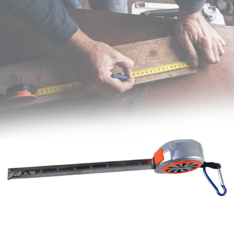 Rugged Steel Tape Measure With Handy Pocket Clip For Home Projects And Pro Craftwork being used on wood surface