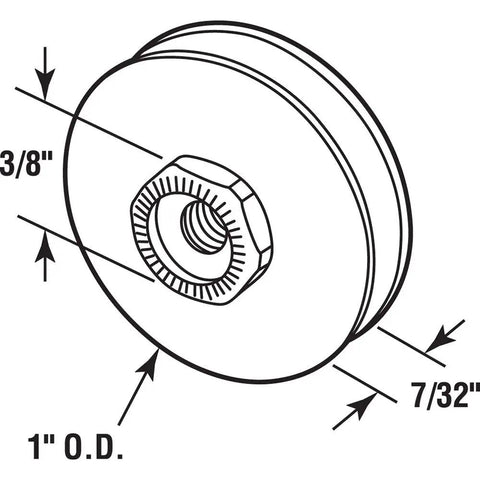 Diagram of 1 Inch Screen Door Roller With Center Groove, Beefy Nylon Construction For Top Hung Patio Doors, dimensions shown