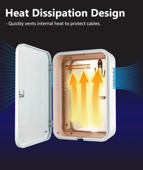 Send Cable Clutter Packing With This Heavy Duty Galvanized Steel Outdoor EV Charger Enclosure Box showing heat dissipation design.