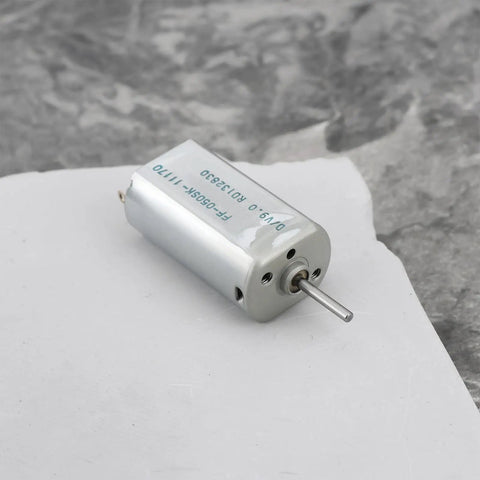 Close-up of single 5 Pack Quiet DC Toy Motors 6V-9V High Speed 14000 RPM Replacement Part FF-050SK-11170 with metal casing.