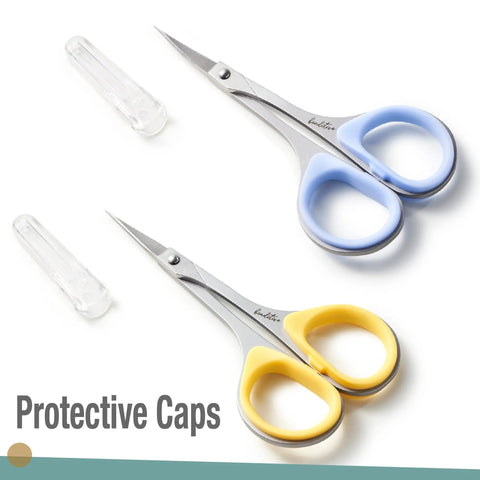 Dual Tip Sewing And Embroidery Scissors Set With Curved And Straight Blades, Extra Sharp Stainless Steel, Precise Tips, Ergonomic Rubber Handles For Comfortable Control In Small DIY Projects, with protective caps