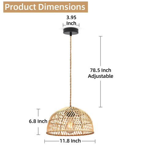 2 Pack Rattan Pendant Lights With Edison Bulbs Dope Boho Farmhouse Wicker Lampshades 11.8 in x 6.8 in dimensions