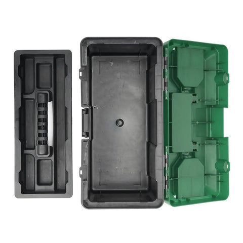 Open view of green PP toolbox from 23 Piece Stainless Steel Packing Extractor Set With Flexible Shaft, Removable Tips