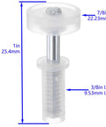 Spring Loaded Bi Fold Door Top Roller Guide Wheel And Top Pivot Kit, shown in acrylic and metal, size dimensions listed