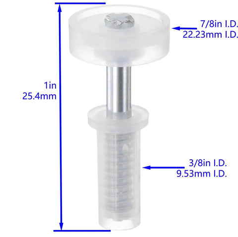 Close-up of Two Piece Bi-Fold Door Top Roller Guide Wheel And Top Pivot Hardware Kit, showing dimensions and spring-loaded nylon roller.