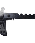 Heavy Duty Fence Stretcher And Wire Splicer Tool For Quick Tightening Of Barbed And Smooth Fences All Purpose Black Steel Outdoor Lawn Gadget showing side view and metal notches.