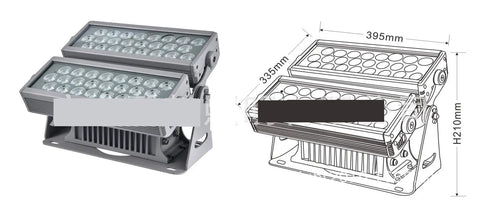 Heavy Duty 144W Led Flood Light Rugged Waterproof Outdoor Stadium Fixture showing design and dimensions, ideal for outdoor lighting.