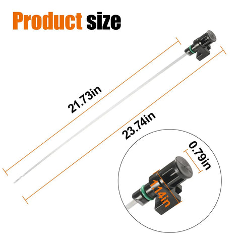 CVT Transmission Dipstick Replacement For Clear Oil Level Readings, 23.74 Inch Long, 0.79 Inch Width, product dimensions shown