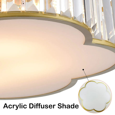 Gold Crystal Flush Mount Ceiling Light 5 Light Chandelier Modern Contemporary Drum Flower Design, acrylic diffuser close-up