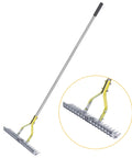 Dethatching Rake For Lawn Care, 15 Inch Wide Thatch Rake With Stainless Steel Tines, Adjustable Handle, shown in full length view