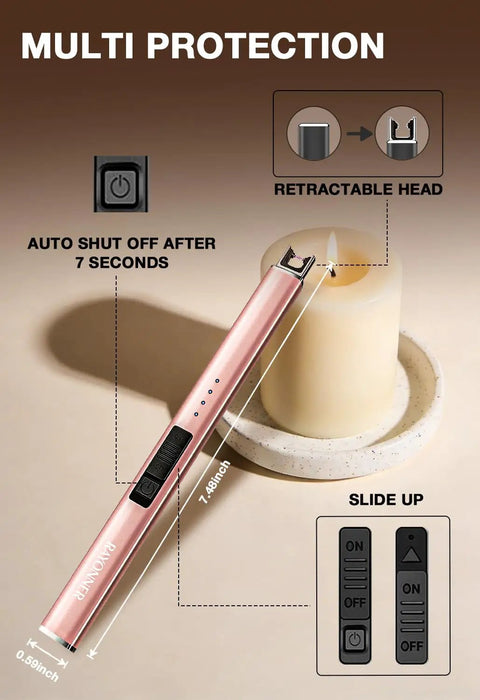 Electric USB Lighter For Candles And Outdoor Camping Rechargeable Arc Lighter With Dual Safety Lock and Rose Gold Finish