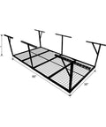 Beefy Overhead Garage Storage Rack 4x8 Ft Ceiling Mounted Heavy Duty Organizer, steel frame with adjustable posts and dimensions