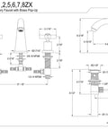 Technical drawing of Millennium 8 To 16 Inch Widespread Lavatory Faucet With Brass Pop Up Drain In Oil Rubbed Bronze Deck Mount