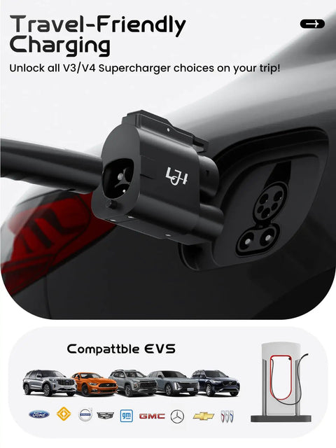 Beefed Up Nacs To Ccs1 Adapter For Tesla Supercharger V3 V4 250Kw DC Fast Charge 500A with charging port close-up view.