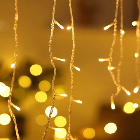 Solar Icicle String Lights 36 Ft 264 LEDs Waterproof Weatherproof Extendable Curtain Lights No Fuss Easy Setup Warm White