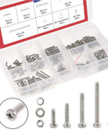 M2 Phillips Pan Head Screws Kit With Nuts, Lock Washers, And 304 Stainless Steel, 300-Piece Assortment in a storage case