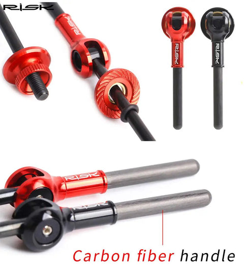 Ultralight Titanium Quick Release Skewer Set For Carbon Fiber Road And MTB Wheels, 40.35g Each, with Ti Axis and Carbon Handle, Black