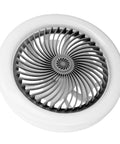 Onythral Mini Ceiling Fan with LED Fan Light White 180 Degree Lighting view from above showing compact design and gray blades.