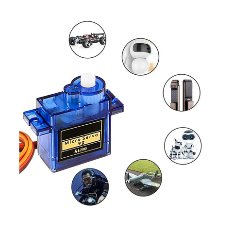 Eight Piece SG90 9G Micro Servo Motors Kit For RC Projects And Arduino Dope Servo Pack with images showing usage examples