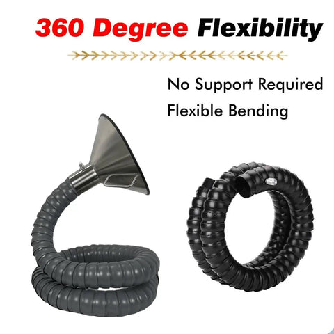 Premium Rock Solid Ultra Heavy Duty 360 Flex Welding Smoke Extractor Hose With Stainless Hood For Hardcore Shop Tasks Grey articulated hose with flexible stainless hood.