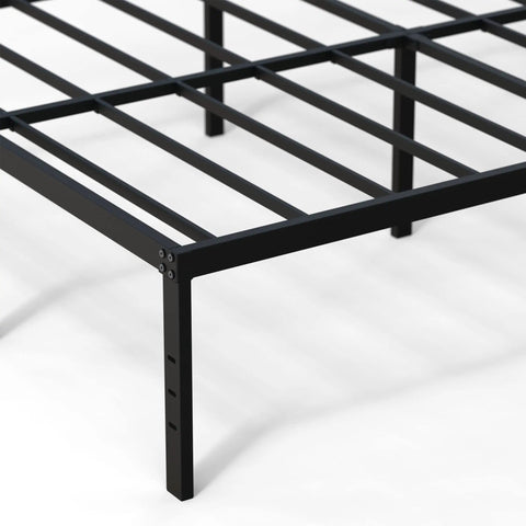 Close-up of Heavy Duty 18 Inch Full XL Metal Bed Frame Zero Flex Rock Solid Steel Platform Base showing matte black finish and support design.