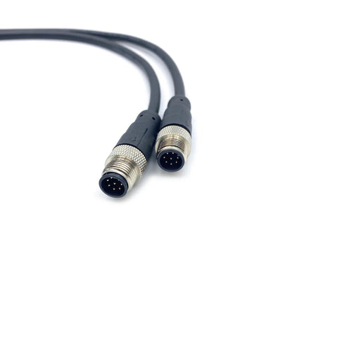 Heavy Duty M12 8 Pin Male To Male Connector Cable A Coding Straight Double Male IP67 Waterproof Fieldbus Sensor Cable 1 Meter AWG24 60V 4A For Profibus Modules And Industrial Automation Plug And Play