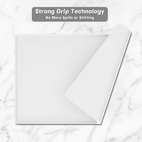 Silicone Coffee Mat 12 By 19 Inches, Waterproof Raised Edge Bar Mat with strong grip technology on marble surface.