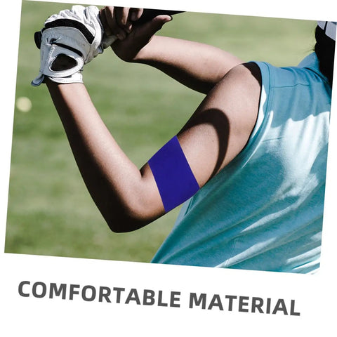 Golfer wearing Game Changing Adjustable Golf Swing Correction Belt with elbow brace on sunny course.