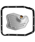 FT105 Automatic Transmission Filter Kit For Ford 4R70W 4R75E RWD With Pan Gasket shown with metal filter and gasket