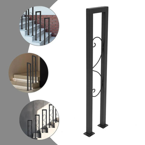 Rock Solid Heavy Duty U Shaped Stair Handrail Featuring Kickstand Style Widened Base And Weatherproof Zinc Coating for indoor and outdoor steps.