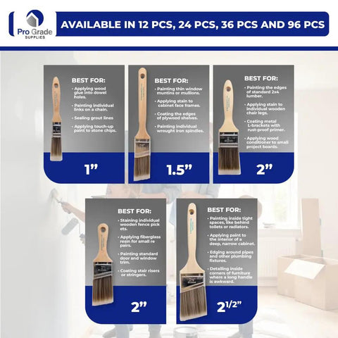 Must-Have 5 Piece Paint Brush Set With 1 Inch Flat, 1.5 Inch Angle, 2 Inch Flat, 2 Inch Angle Stubby, And 2.5 Inch Angle