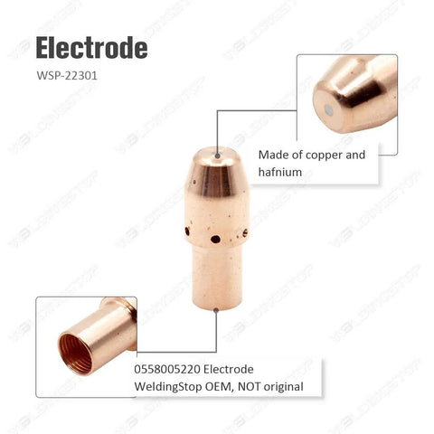 90A PT38 Plasma Cutter Electrode Kit For Torch Maintenance Includes 10 Pieces Five Electrodes 0558005220 details on copper material