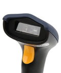 Close-up of Wired 2D Barcode Scanner USB Plug And Play for POS system, showing scanning lens and trigger button.