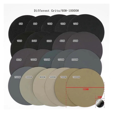 Get That Smooth Finish Fast With 80 Piece Heavy Duty 5 Inch Hook And Loop Sanding Discs Made From Waterproof Silicon Carbide For Quick Peeling Dust Venting Holes Perfect Polishing And Grinding Jobs with various grit options.