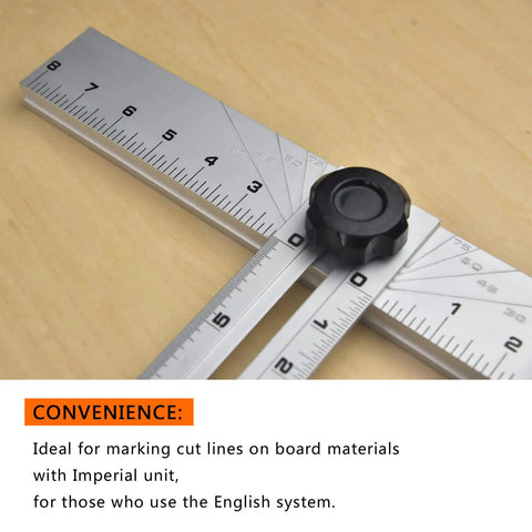 Close-up of Foldable Triangle Ruler And Square Set For Carpentry And Woodworking, 24 Inch Aluminum Frame with imperial unit markings.