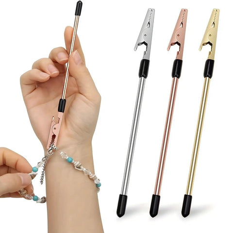 Bracelet Clasp Clamp Tool For Jewelry Making With Metal Shaft And One Hand Operation Extender And Fastening Device With Non Slip Tips Golden Finish For Crafting And Repair