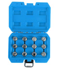 12 Piece Car Spline Bit Set Master Kit With 17mm Wheel Nut Socket for Easy Wheel Nut Removal in durable blue case