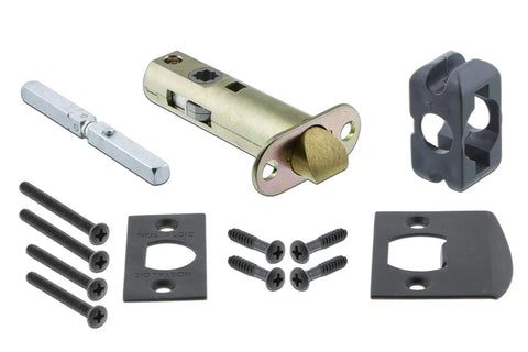 Studio Plate and New York Round Door Knob Set Dope Upgrade for Any Home components; latch, screws, and mounting hardware.