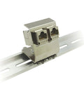 2 Port Metal DIN Rail Mounting Module For Snap In Keystone Jacks Attaches To Standard 35 mm DIN Rail No Tools Needed Durable Metal Construction