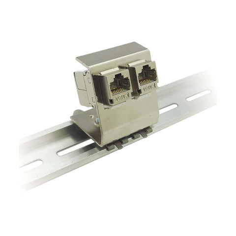 2 Port Metal DIN Rail Mounting Module For Snap In Keystone Jacks Attaches To Standard 35 mm DIN Rail No Tools Needed Durable Metal Construction