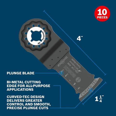 Top Shelf Plunge Cut Blades For Oscillating Multi Tools Featuring Starlock Adapters Swiss Made Pro Steel Built Legit To Crush Hardwood And Drywall Cutting Tasks With Smooth Action And No Extra Effort 10 Pack, 4-inch plunge blade with bi-metal cutting edge.