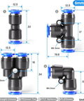 Your Go To Six Millimeter Push To Connect Pneumatic Fittings Kit With Thirty Six Pieces Including Eight Splitters Ten Elbows Eight Tees And Ten Straights For Air Lines 0 To 145 Psi Easy Install High Pressure Plastic Connectors diagram