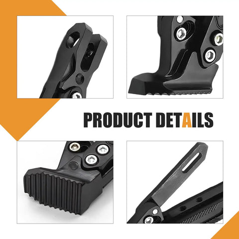 Adjustable Motorcycle Kickstand Built For Real World Rides, Heavy Duty Aluminum Alloy Universal Parking Stand details close-up