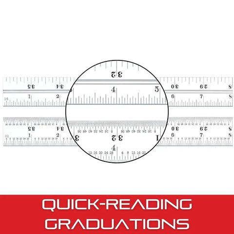 18 Inch Precision Blade For Combination Squares, Sets, And Bevel Protractors With 4R Graduations, close-up view of scale.