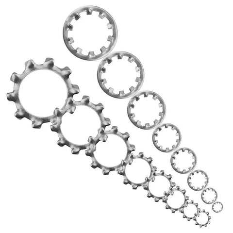 Stainless Steel External And Internal Tooth Star Lock Washer Circlip Snap Ring Kit 400 Pieces 8 Sizes 304 Grade displayed in various sizes