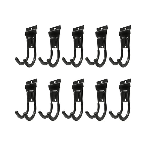 Heavy Duty J Hooks For Slatwall And Track Systems, Steel Garage Hangers For Garden Hose And Tools displayed on white background