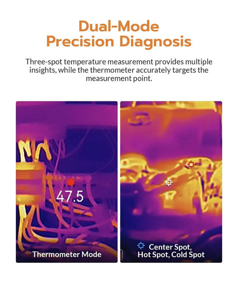 GT16S Thermal Camera With AI Scene Detection And Built In Thermometer Mode, Auto Flagged Moisture Insulation And Floor Heating Alerts, Dual-mode temperature scan